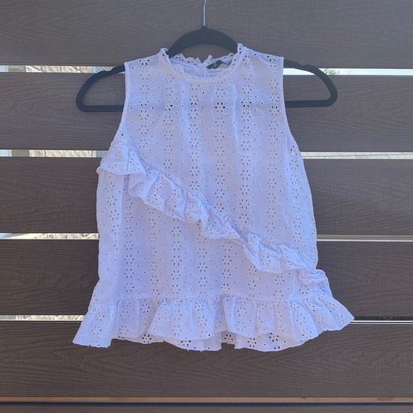 Zara opened eyelet ruffled blouse sleeveless white Size S - Picture 5 of 13